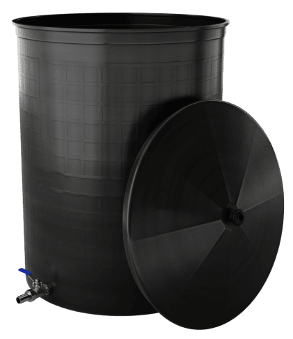 Бочка пластиковая садовая с краном 3/4&quot; из латуни для дождевой воды и полива, 150л, черный [342]