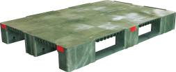 Паллет (поддон) пластиковый сплошной усиленный на 3-х полозьях, 1200x800х150 мм, зеленый [1200800150-00]