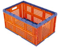 Ящик пластиковый складной с перфорированными стенками, 600х400х310 мм, оранжевый [600400310-01]